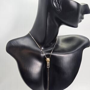 1970s Zipper Pull Necklace Slide Lariat Chain Gold Tone Adjustable Vintage 30"